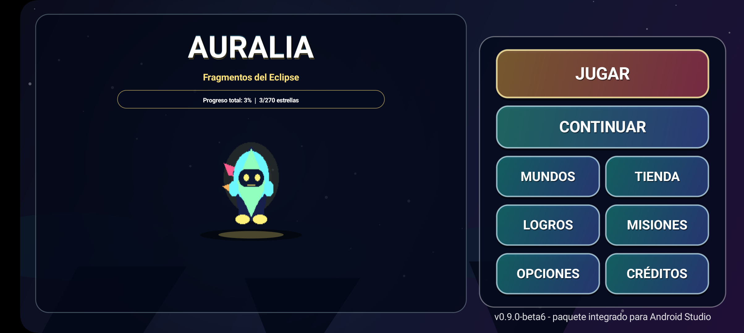 Menu principal de Auralia: Fragmentos del Eclipse