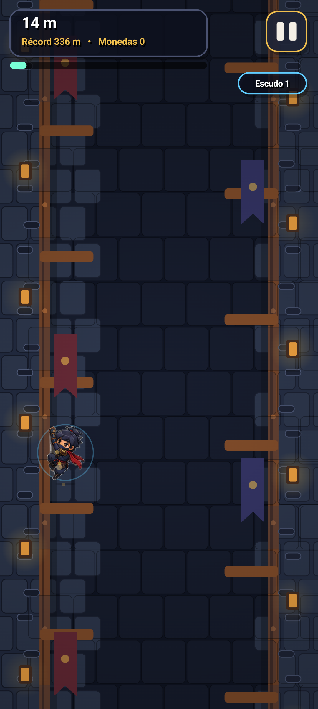Gameplay de Ninja Escalador con ninja grande y legible