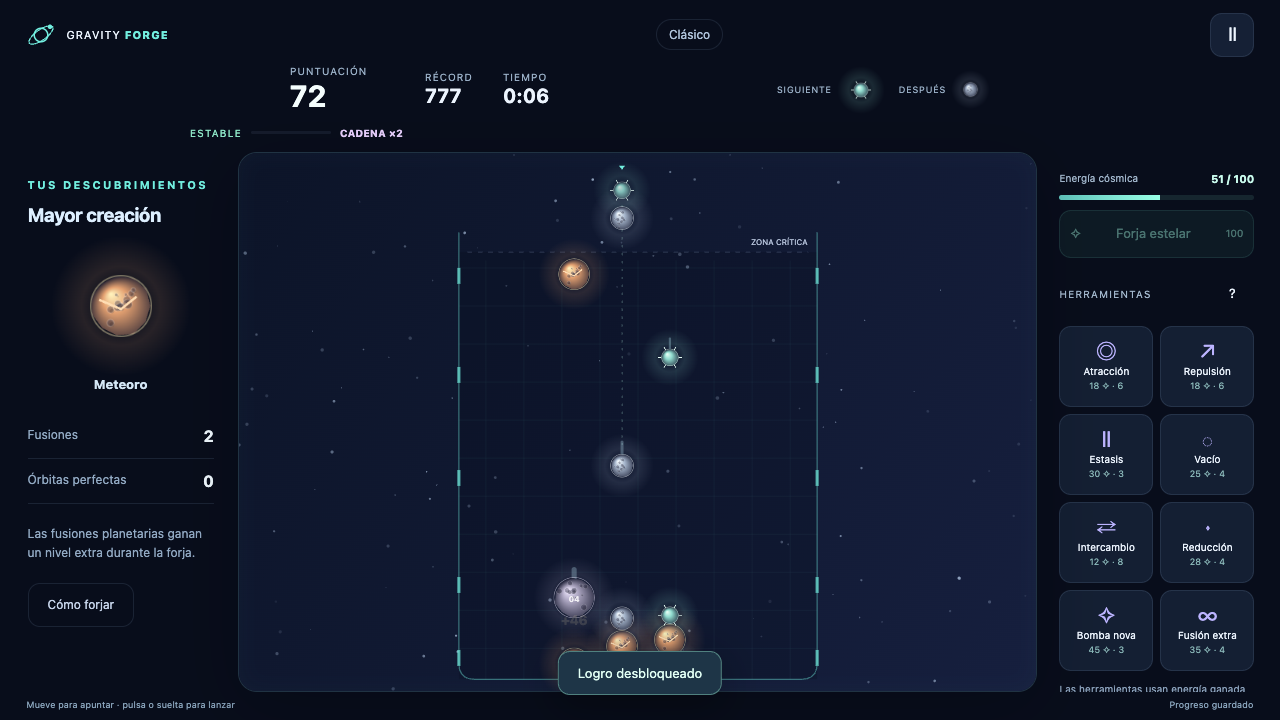 Captura real de Gravity Forge con la cámara de fusión, puntuación y herramientas